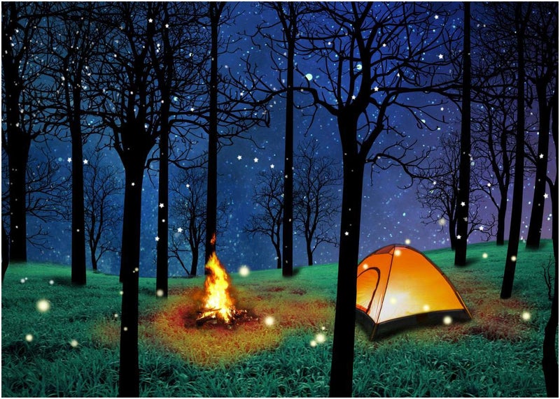 CHAIYA Enchanted Forest Camping Backdrop - Forest Night Scene Photography Background for Theme Party Photo Booth Banner Decoration 7x5ft - Image 2
